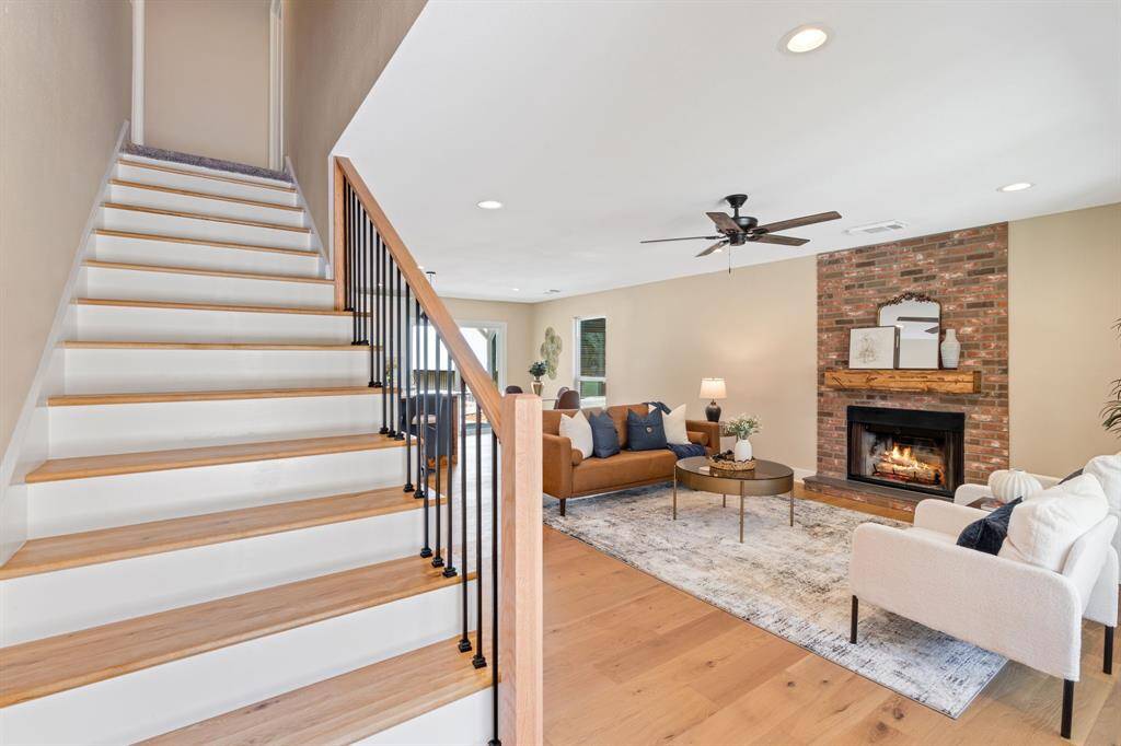 Upon entering is the staircase to the second floor.