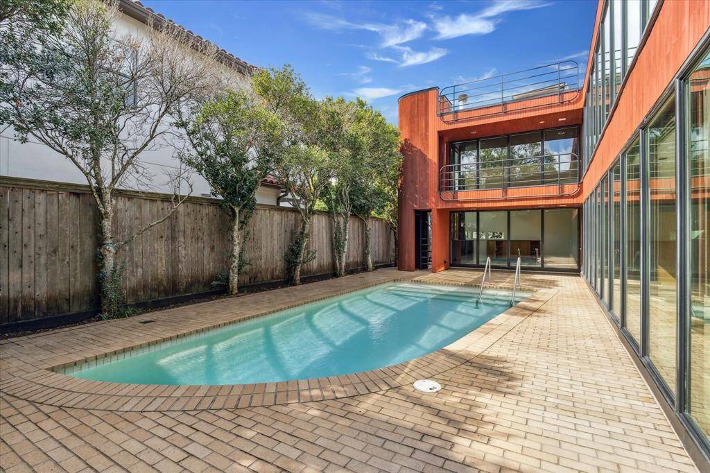 View of the pool from the front of the house.