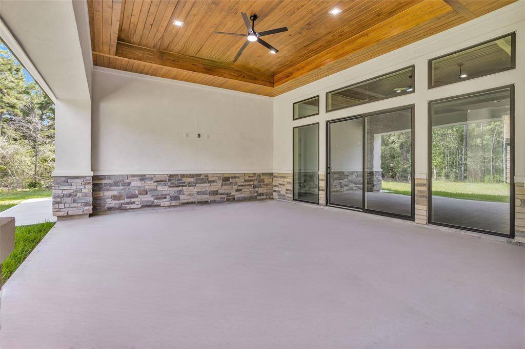 941 sf shaded covered patio is ready for a buyer to add their outdoor TV set and is finished with 2 shielded CAT6A (Ethernet/Data) and shielded coaxial (TV) cables and.