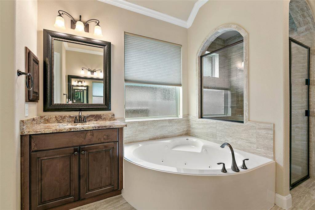 Soaking tub plus separate shower.