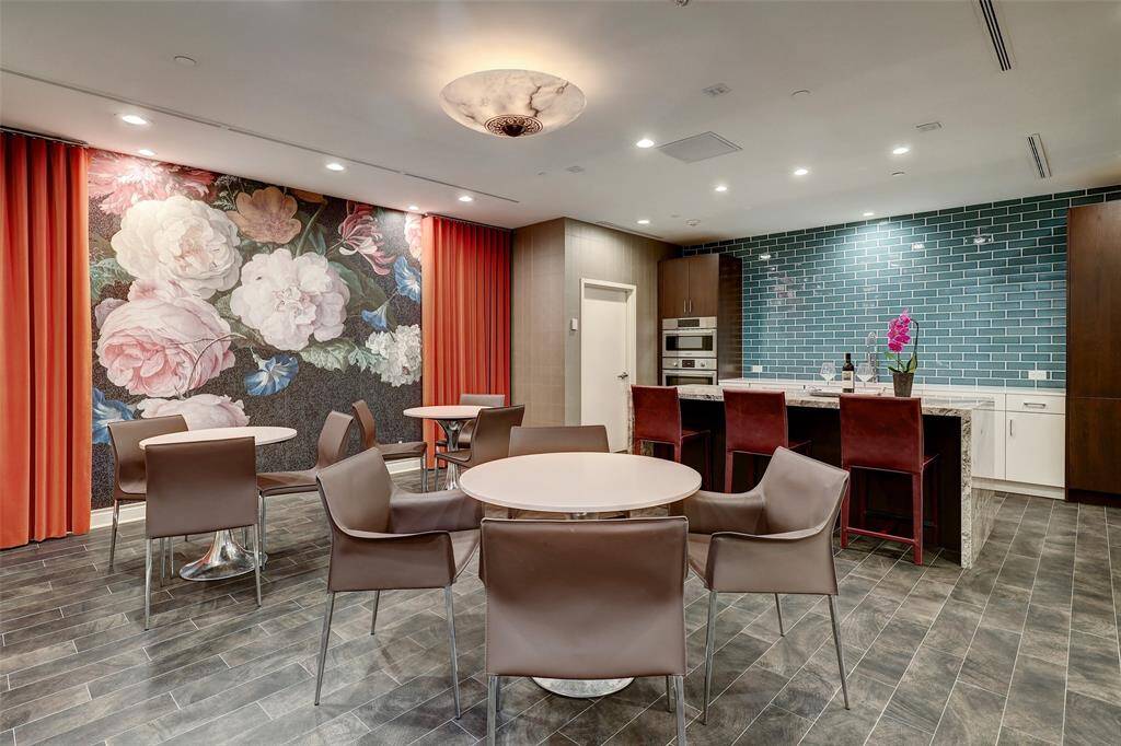 Lounging area at the Parlor Room and caterer's kitchen.