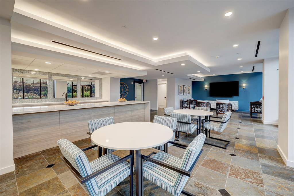 Casual party room with caterer's kitchen.