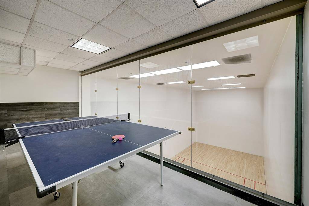 Indoor racquetball court and ping pong table.