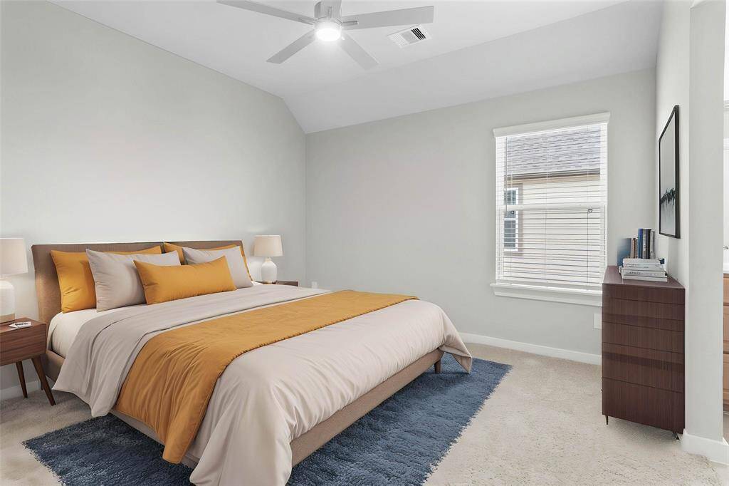 Come upstairs and enjoy a day of leisure in this fabulous game room! This is the perfect hangout spot or adult game room, this space features plush carpet, high ceiling with ceiling fan, recessed lighting and custom paint.