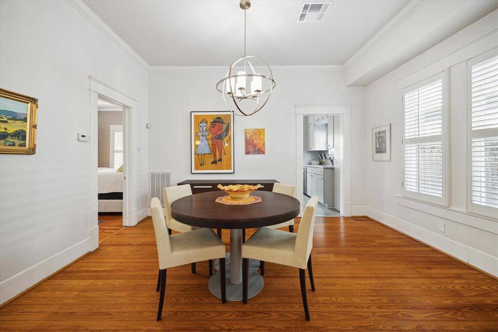 Centrally located, the dining room is a bright, spacious space, wonderful for dining and entertaining!