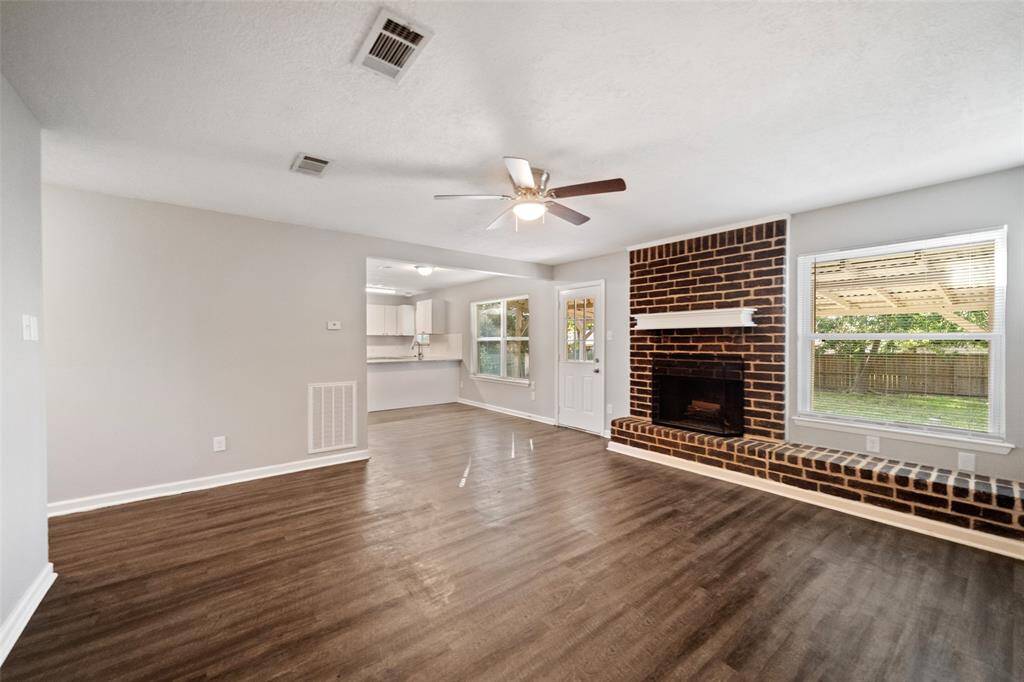 Gorgeous brick hearth and mantle.