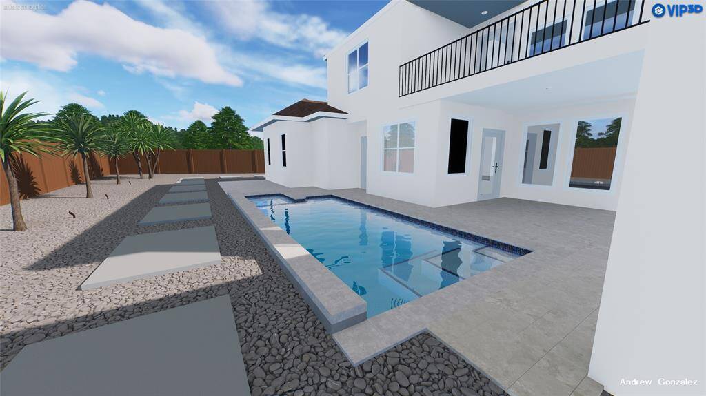 3D image of the pool that can be built in this yard.