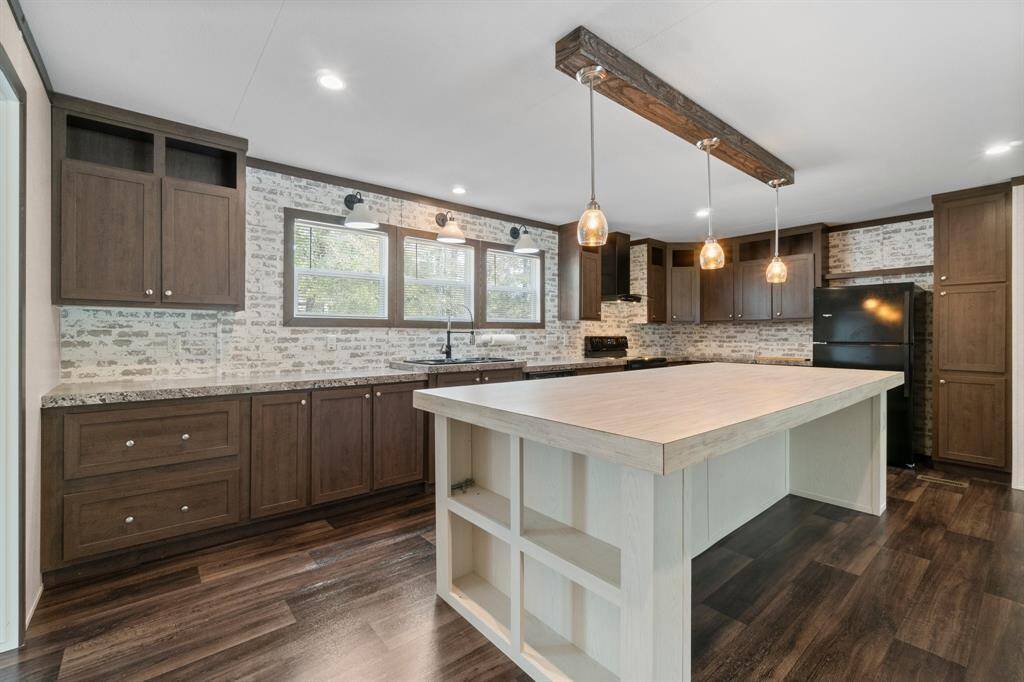 Kitchen with oversized island.