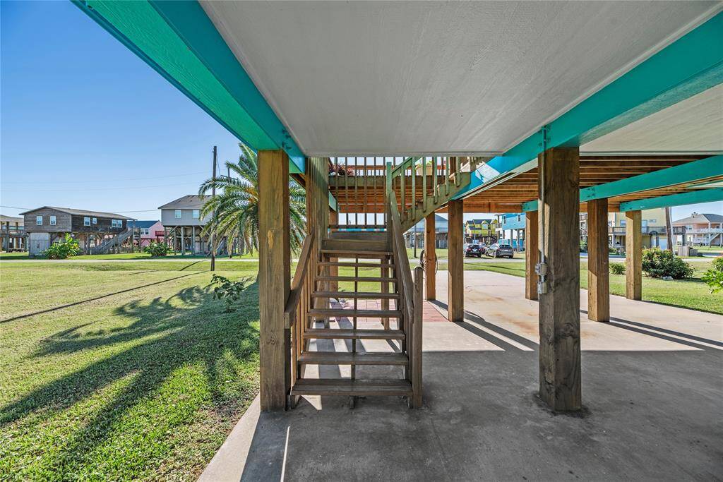 Stairs leading to deck and entry door.
