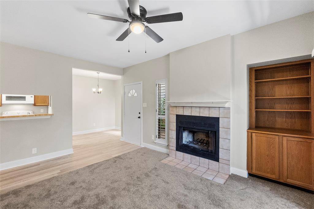 Living room with built in shelving