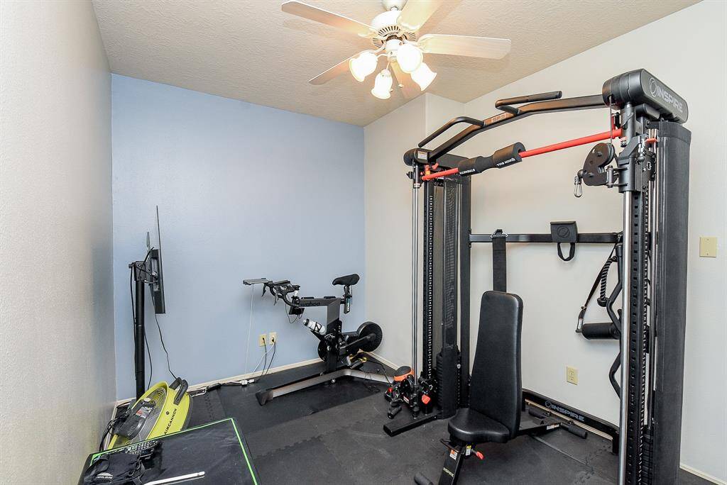 There is a small workout space upstairs as well.  The large workout set is available with an acceptable offer if you want it.