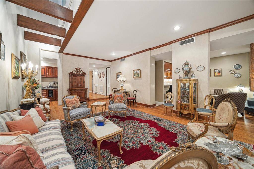 The formal living room with spectacular skylights.