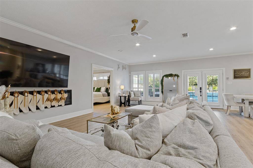 Expansive family room seamlessly open to the kitchen.