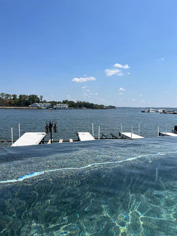 View from inside the pool, looking out into lake