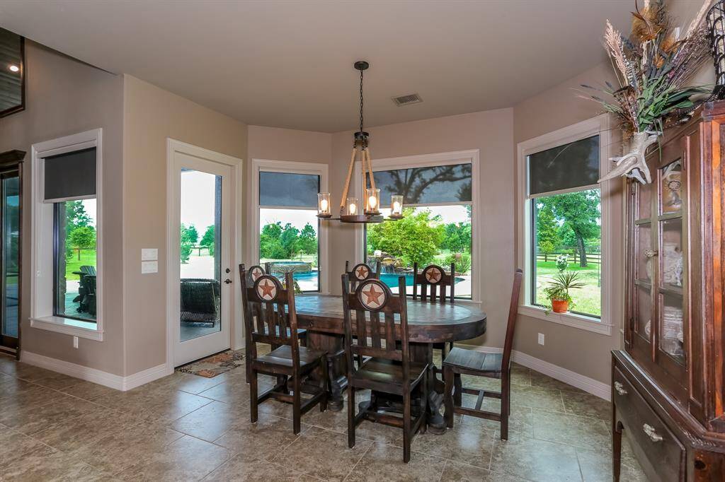 Large breakfast area with views of the pool and backyard