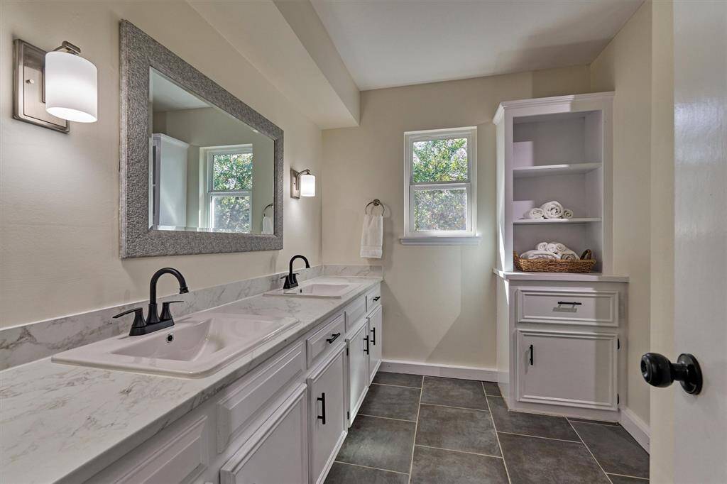Secondary Full Bath Upstairs with dual sink & large walk-in shower