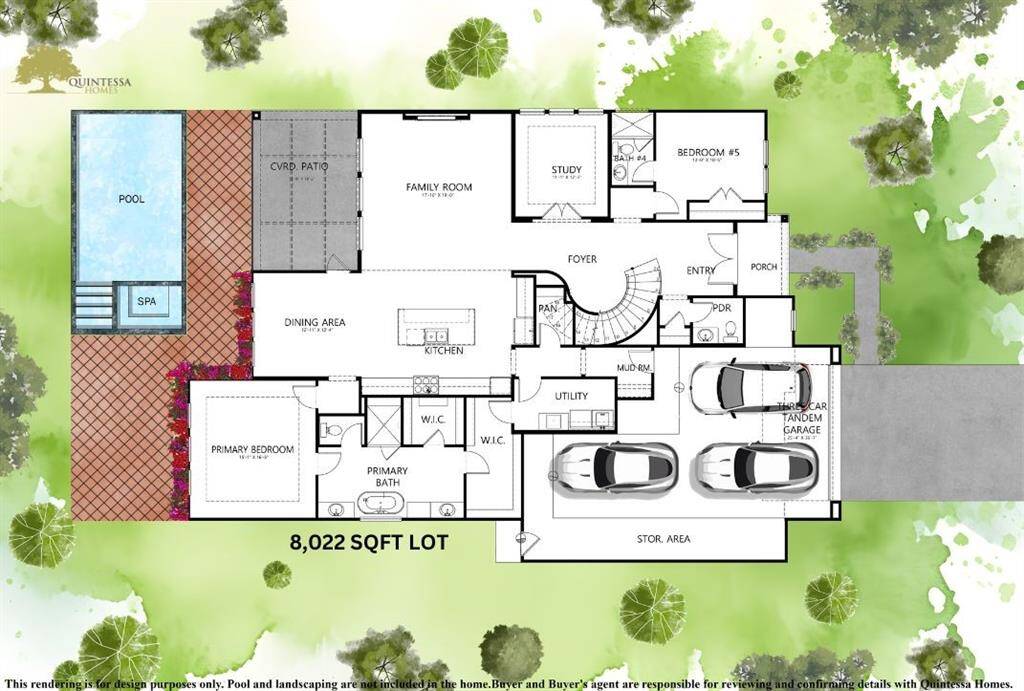 Artist Rendering of 1st floor on Site Plan. Backyard Pool and Sod are not included in home.