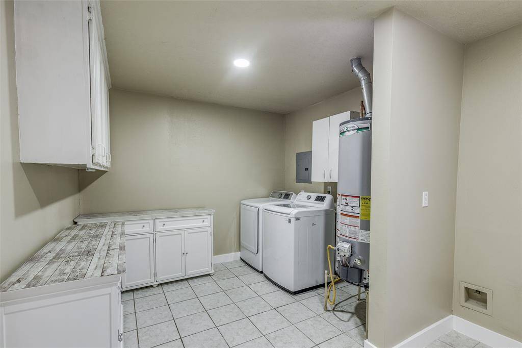 With room to spare, this utility room provides a comfortable and efficient environment for taking care of your laundry needs as well as access to the backyard.