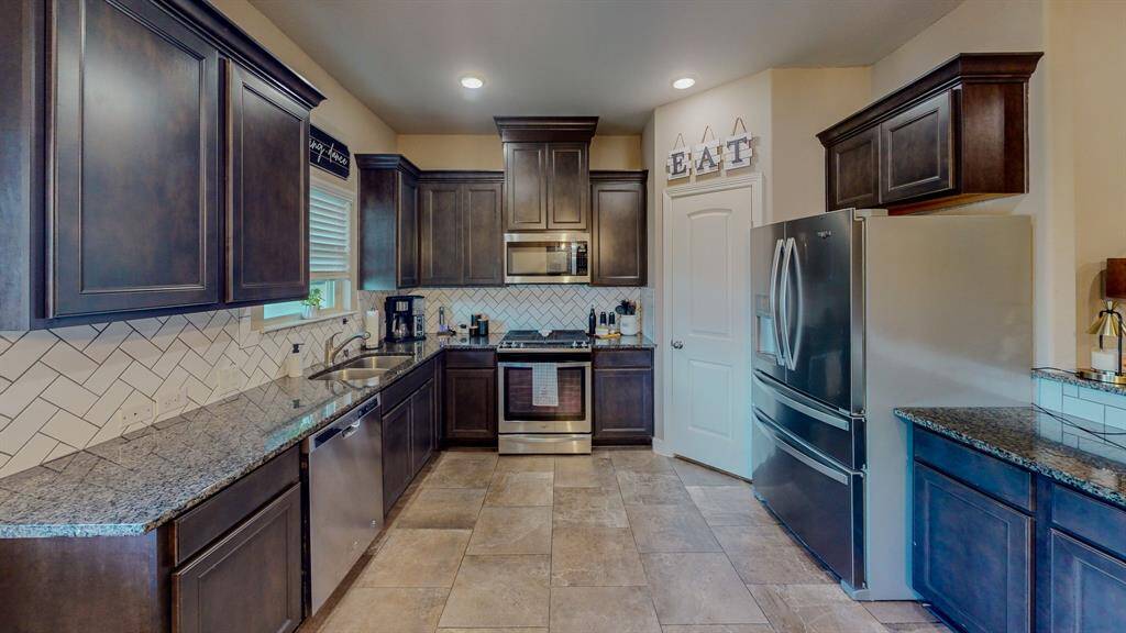 View of kitchen from dining area