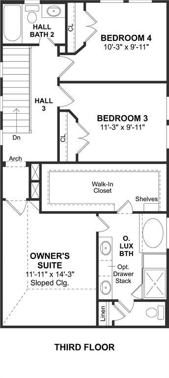 The Jefferson II floor plan by K. Hovnanian Homes. 3rd Floor shown. *Prices, plans, dimensions, features, specifications, materials, and availability of homes or communities are subject to change without notice or obligation.