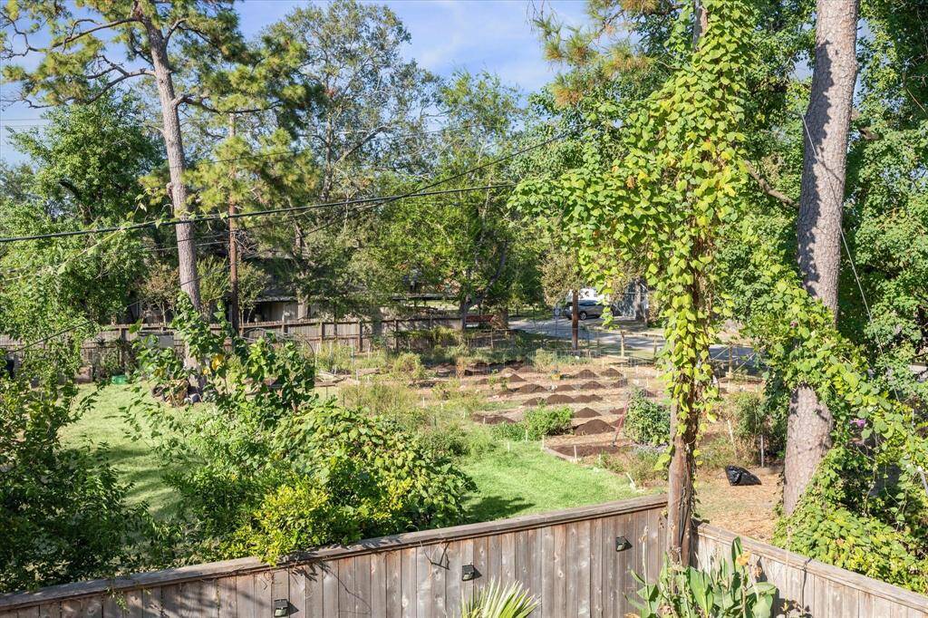 View of the community garden, located behind the property.