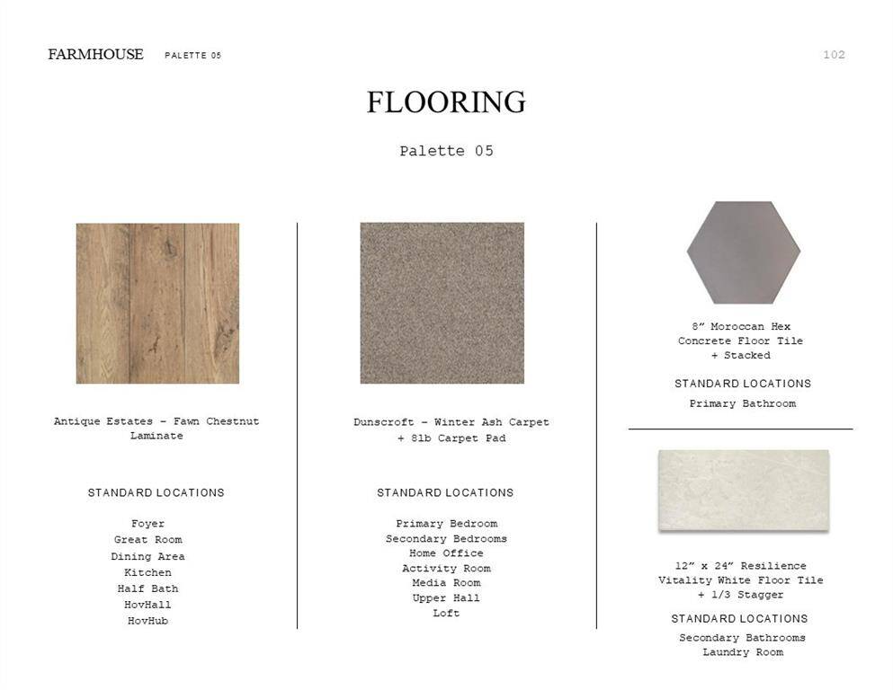 Farmhouse Look Palette 5: Flooring Selection Sheet (*Artist rendering used for illustration purposes only.)