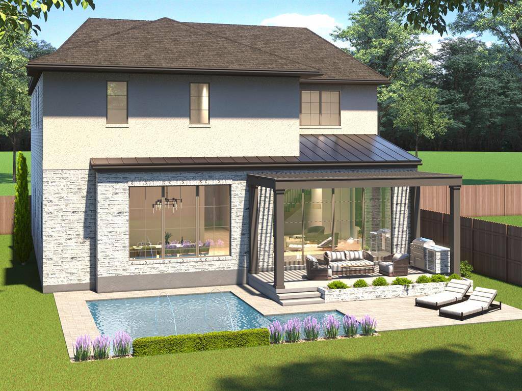 BACKYARD RENDERING OF 3755 RICE BOULEVARD. POOL IS NOT INCLUDED AND IS NOT A CITY-APPROVED DRAWING.