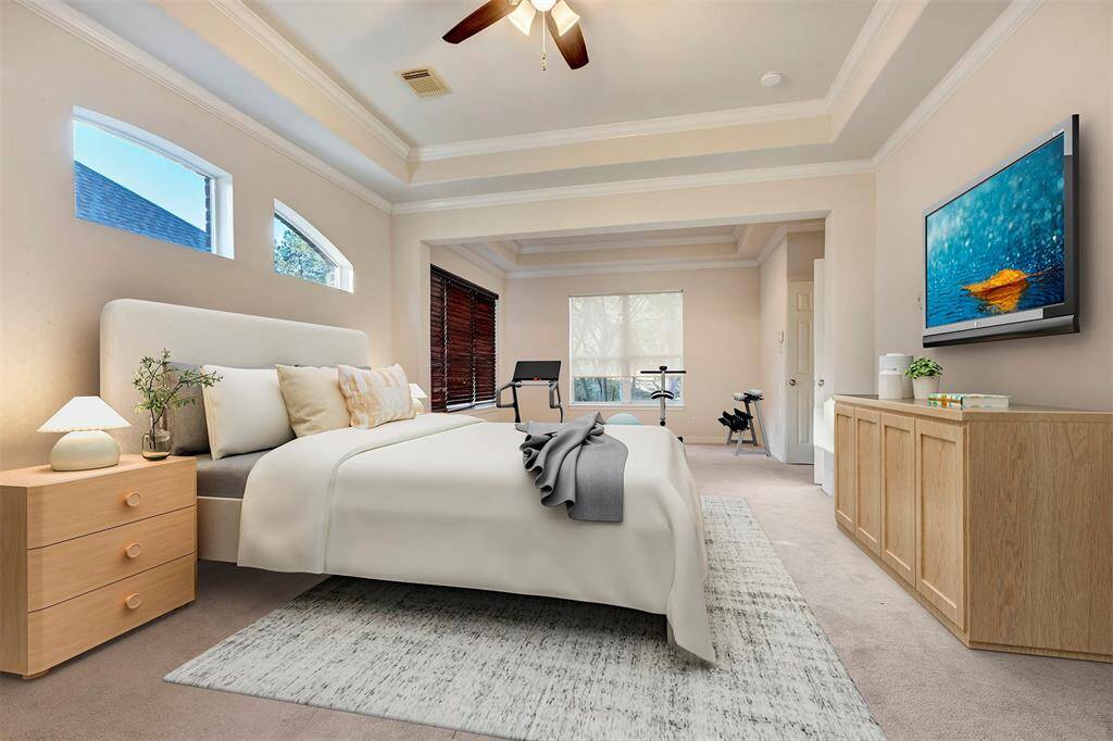 This is a RENDERING of what the Primary Bedroom would look like with a Workout Space.