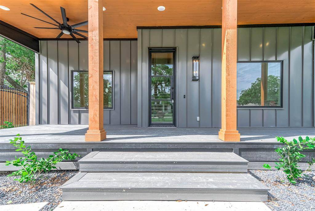 Outdoor living space with fans