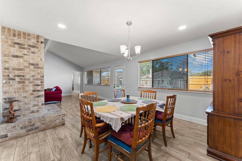 Dining area with a view of the backyard.