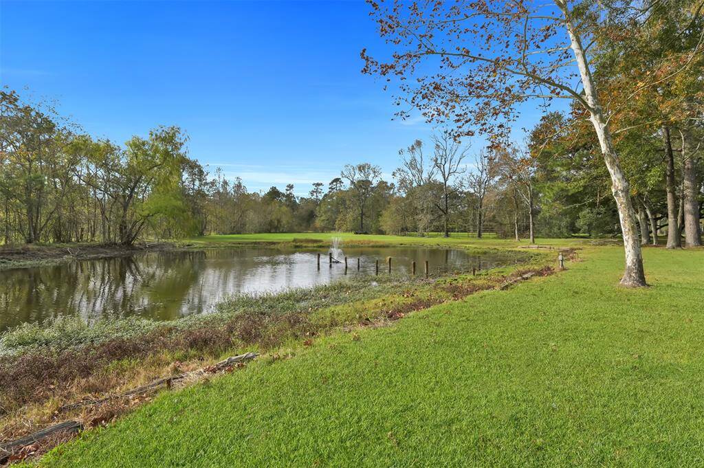 This serene property features a picturesque pond, bordered by mature trees, offering a peaceful and private natural setting