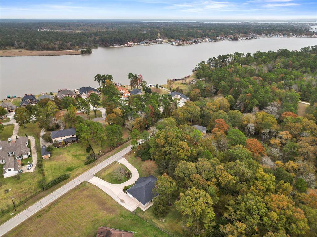 Proximity of the home to Lake Conroe and a view of the mature trees on the property as well as the property next door, which is also available.