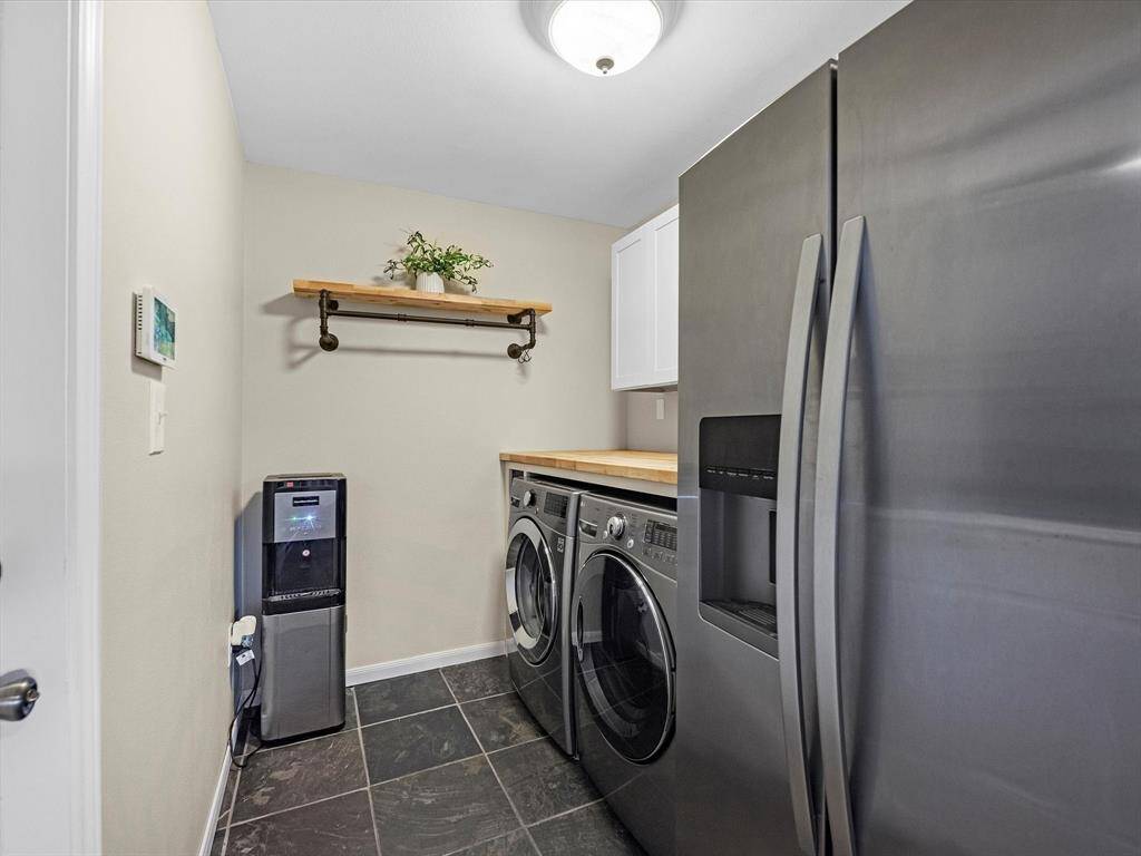 Indoor Utility Room recently updated to include butcher block folding counter, new storage cabinets and hanging racks… a room big enough to fit refrigerator number two