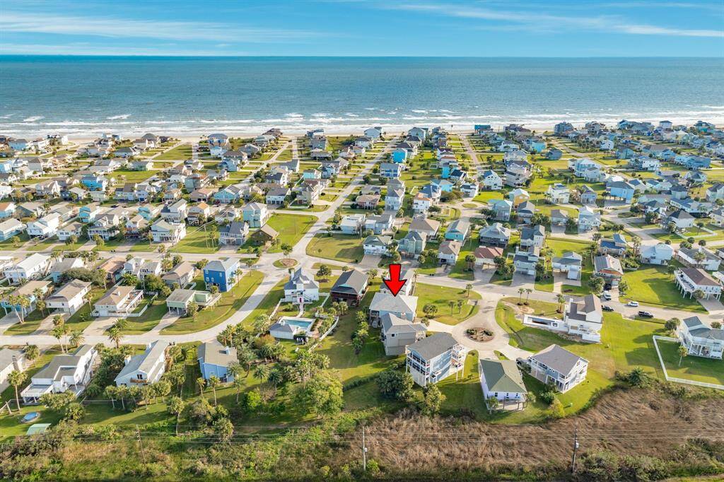 Aerial view looking due south towards the beach.