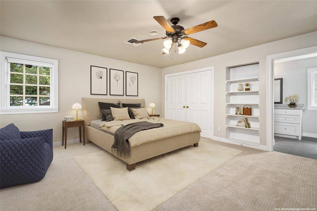 Hollywood Bathroom with tons of storage, linen closet and hamper shared by bedrooms 2 & 3.  Tub with shower.