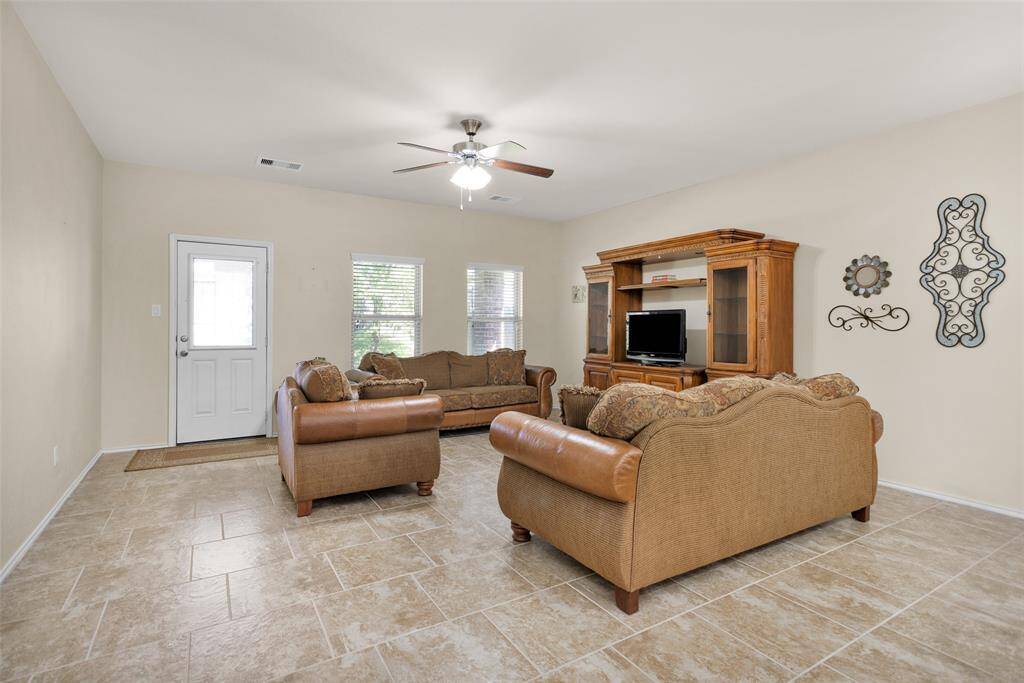 Family room with access to the backyard and covered patio.