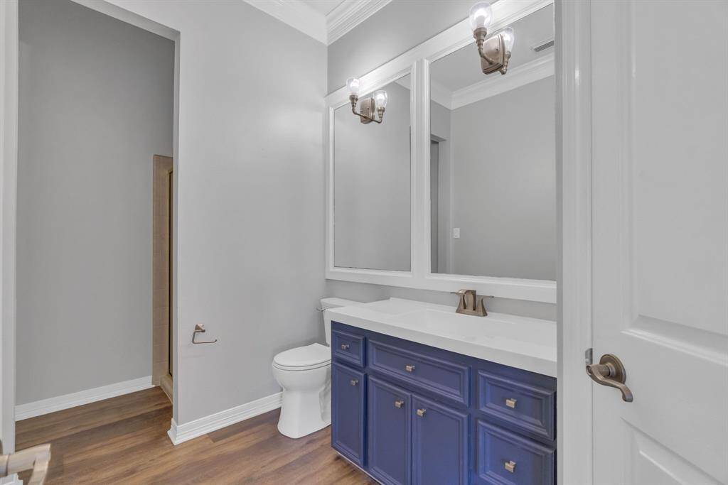 The updated full bathroom off of the flex space room.