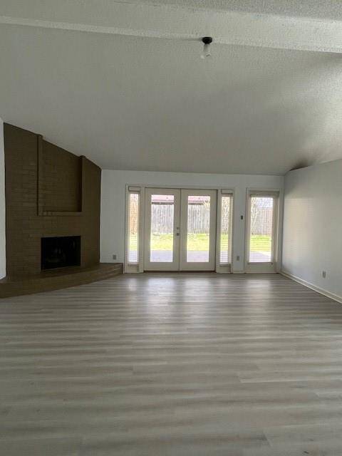 large windows look out on patio