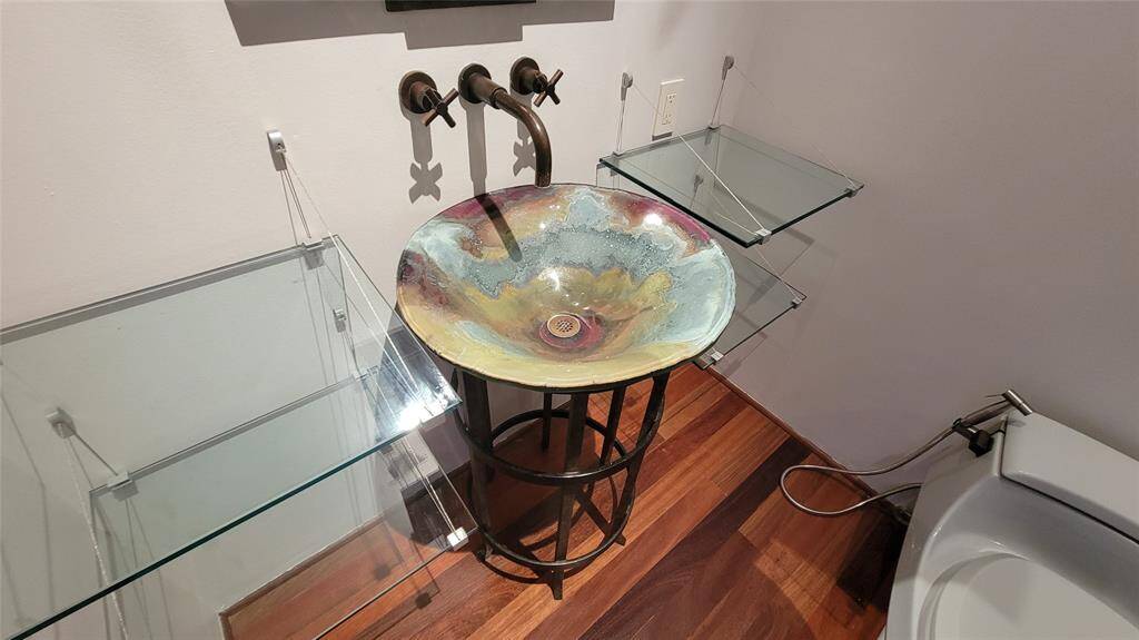 Beautiful Art Glass sink in 2 bedroom en suite bath.