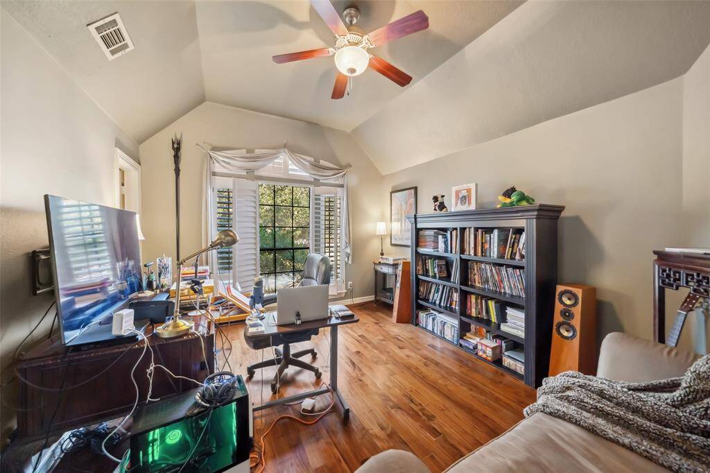 Perfectly versatile, Bedroom 3 is currently set up as a bright, inviting office space.