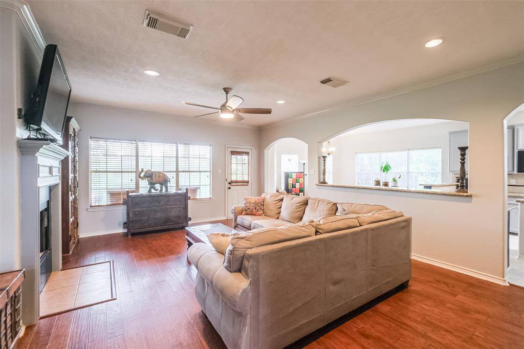 Living room with wood floors