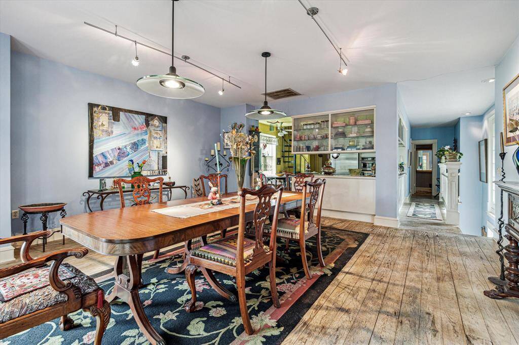 A view from the dining room towards the kitchen.