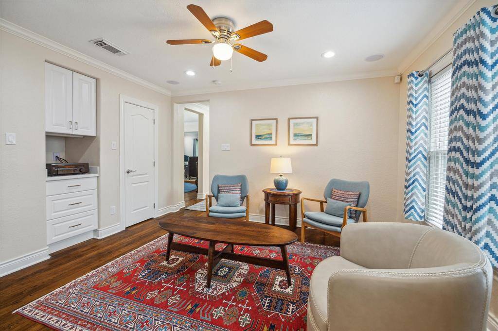 The Cabinet on the left is Especially Designed for Your Sound System. Note Speakers in the Ceiling for Surround Sound.