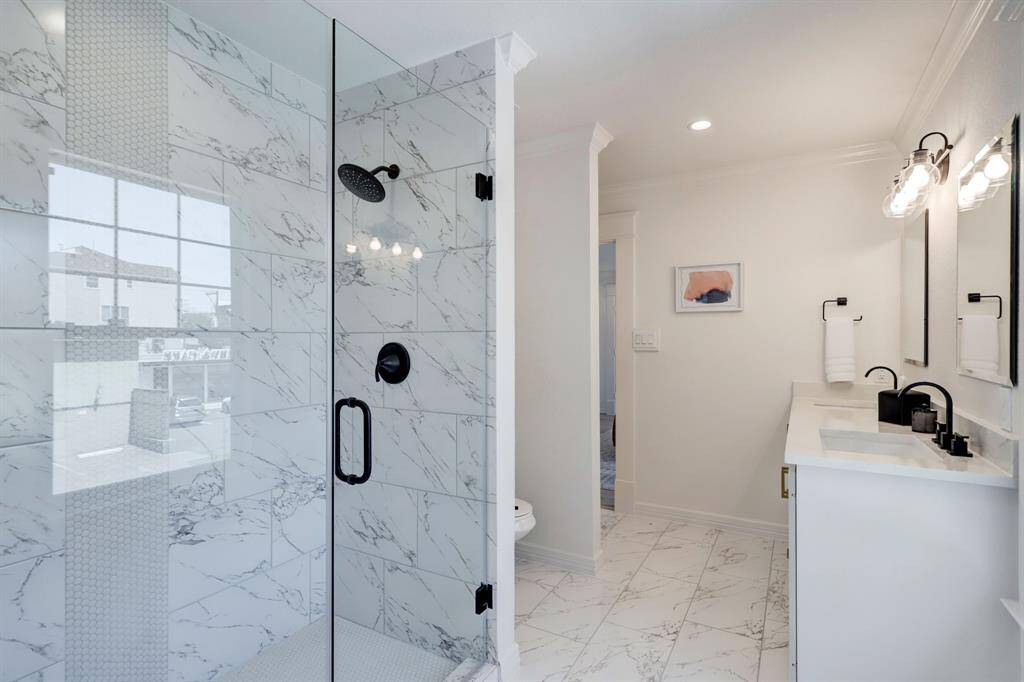Second Floor Main House: one of the two bathrooms (primary bath) located near the bedrooms