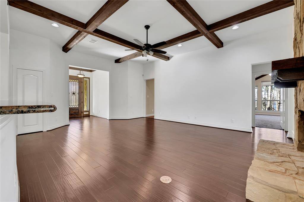 Living area with wood burning fireplace