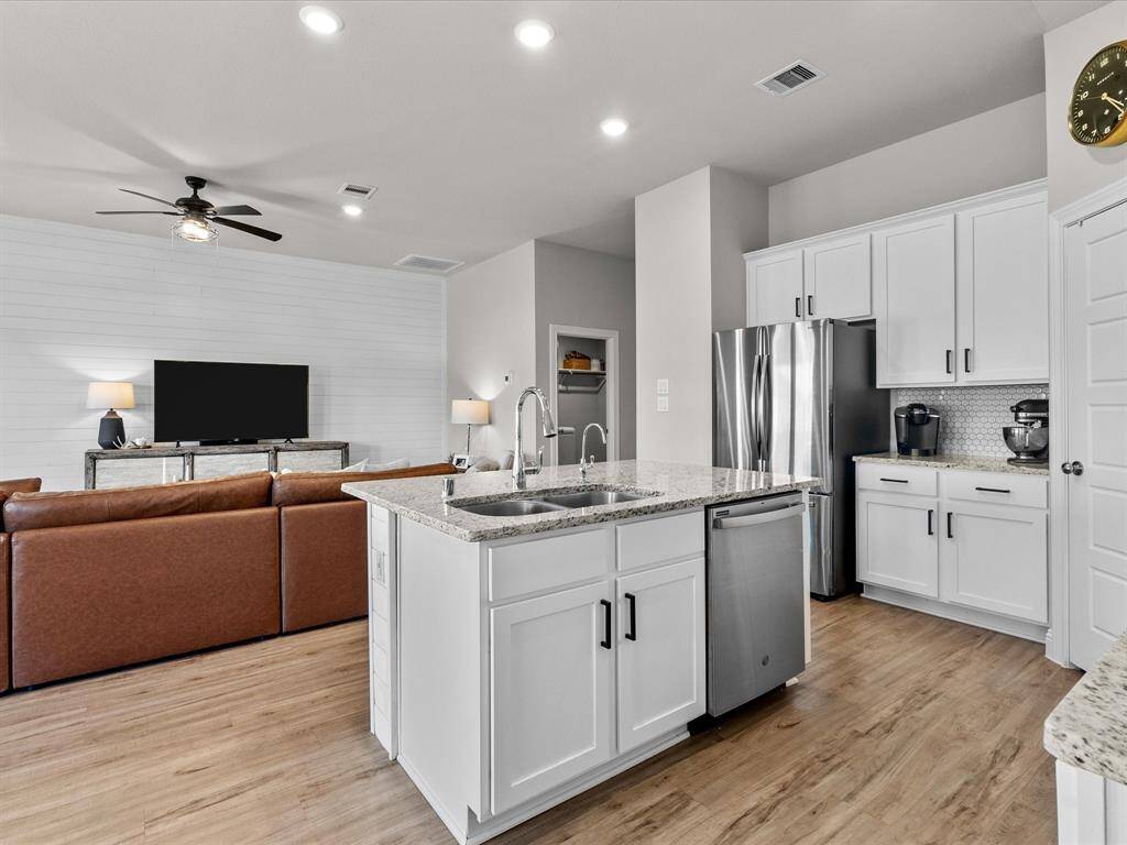 Large dining space can accommodate a larger table.
