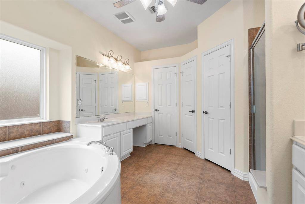 Separate sink and vanity with ample counter space.