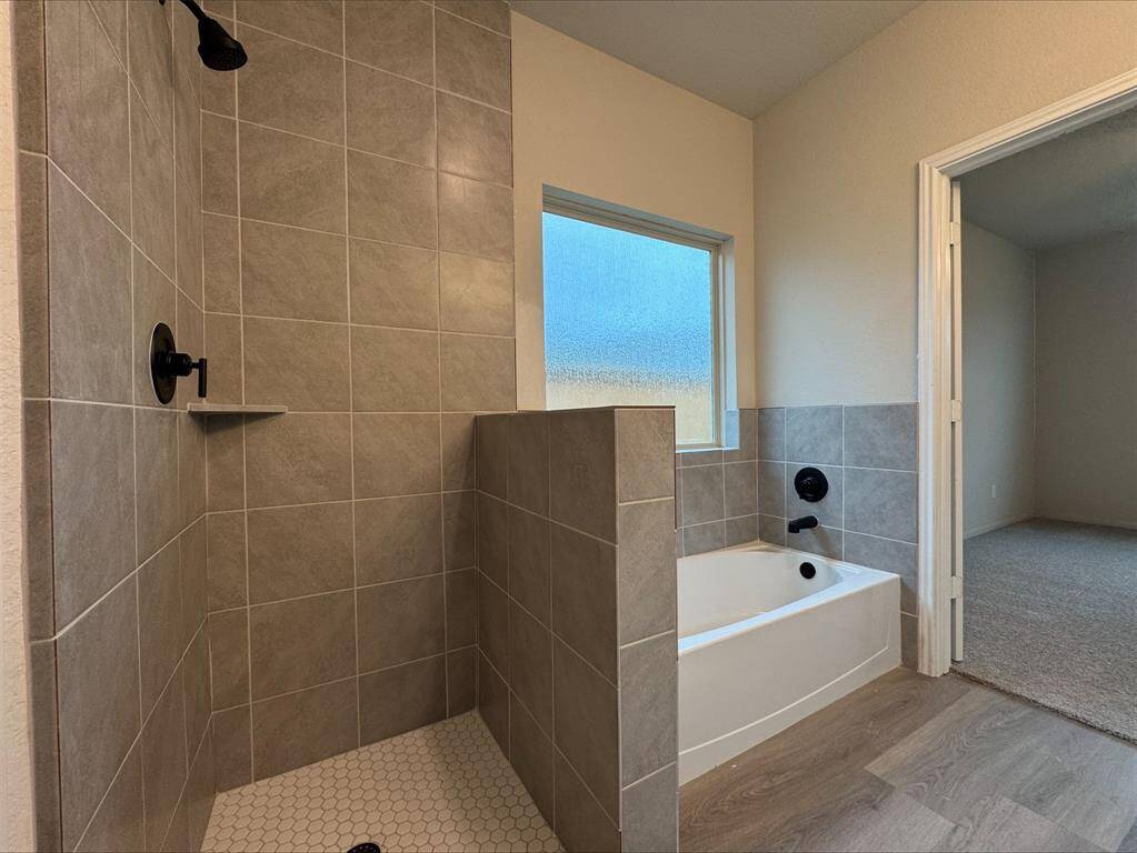Soaker tub and separate shower in owner's bath