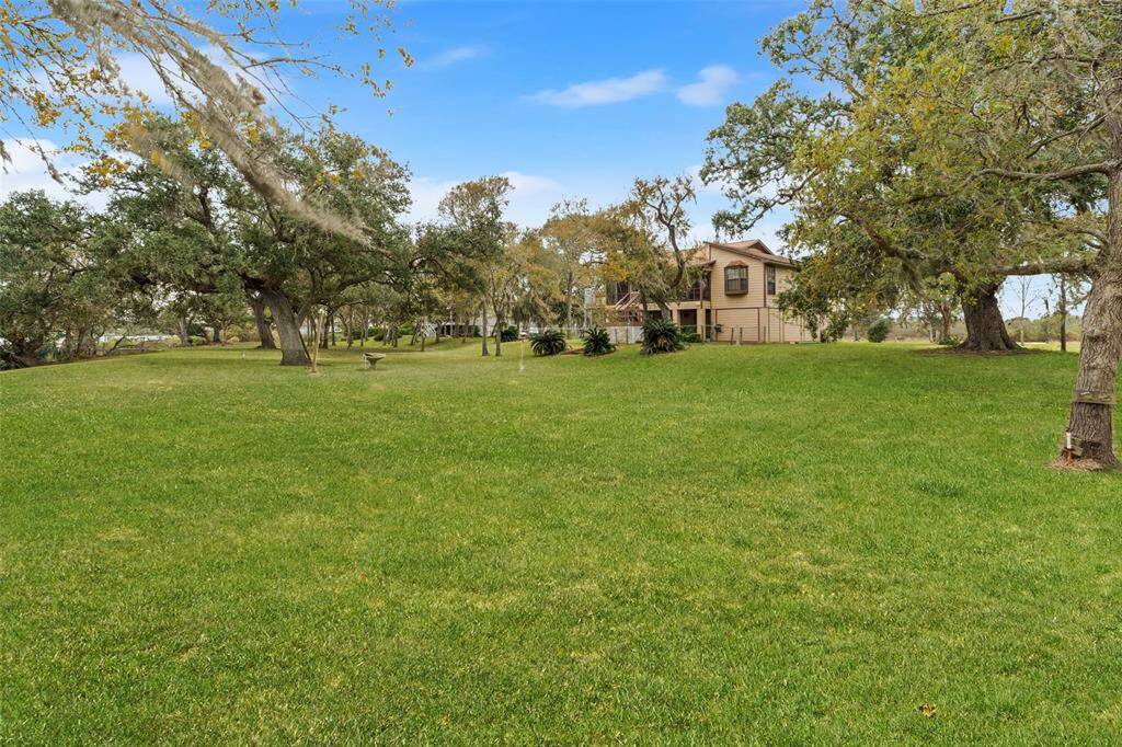 Spacious yard with mature trees surrounding the property, offering a serene and private setting.