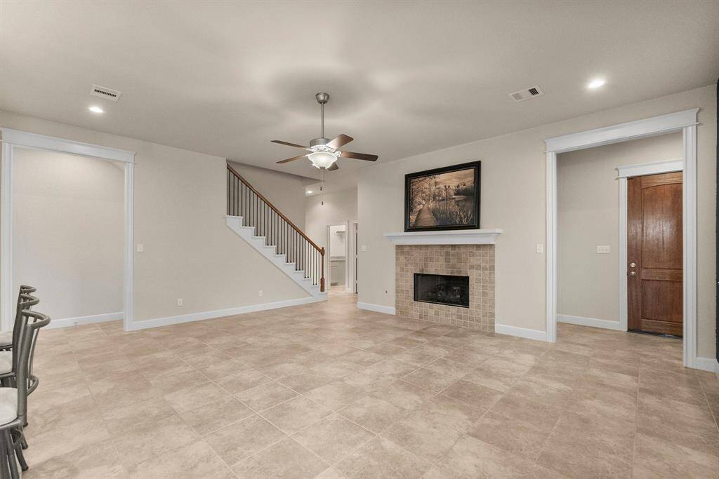 Open living floor plan with fireplace